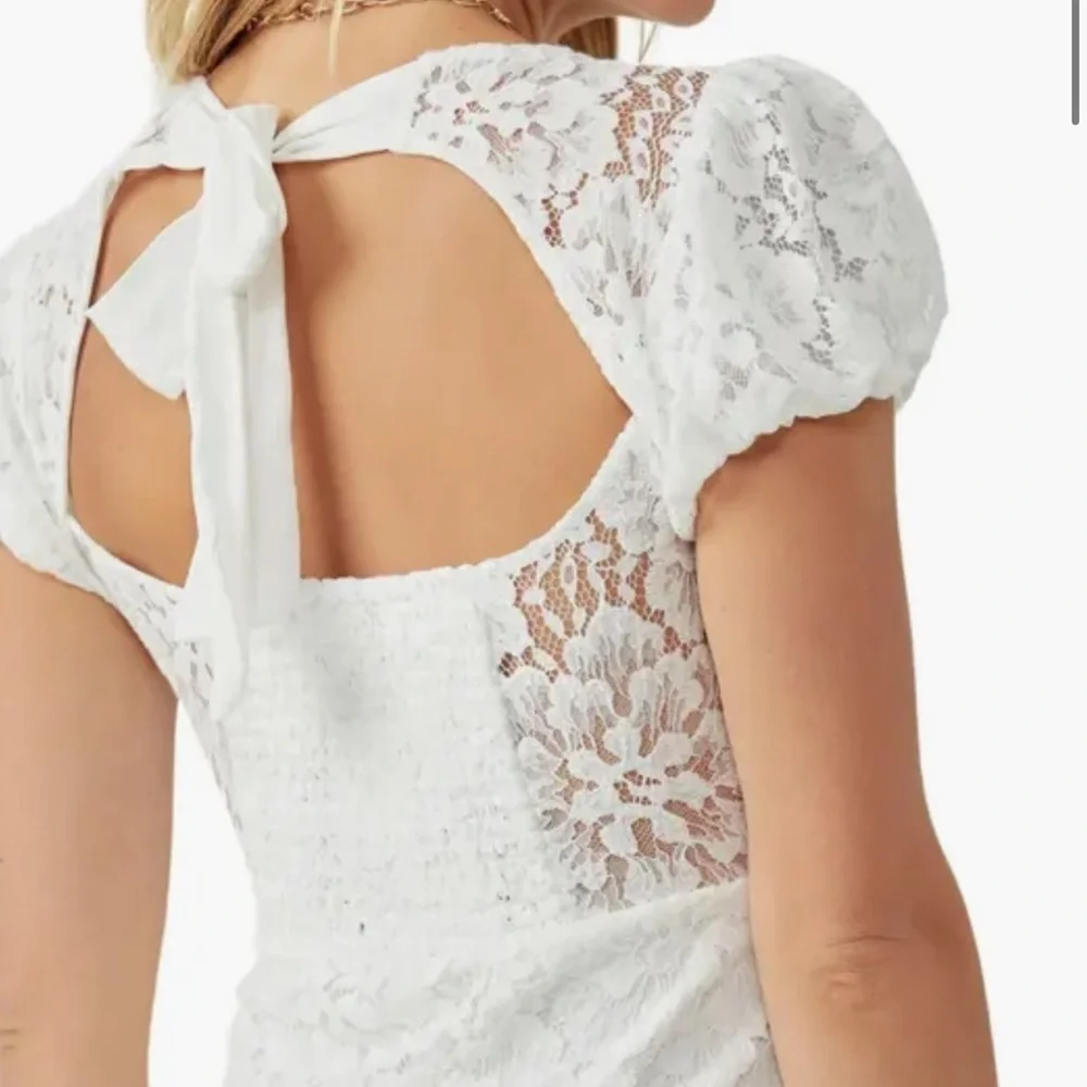 NWT Free People Hailee Puff Sleeve Lace Dress in Ivory